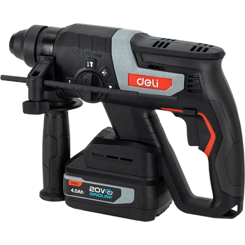 Перфоратор аккумуляторный DELI DE-DC20-2D4 (2 АКБ + ЗУ, 20В х 4Ач, SDS PLUS, 2Дж, 4750 уд/мин, кейс) 164374 фото 4