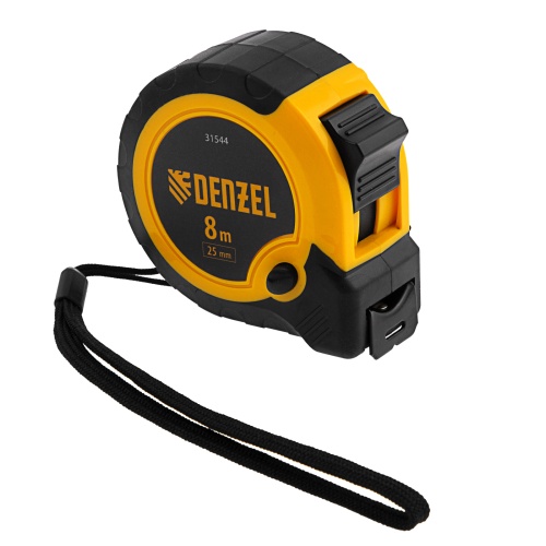 Рулетка 8м х 25мм, двухкомп. корпус, кнопка-пауза Denzel фото 5