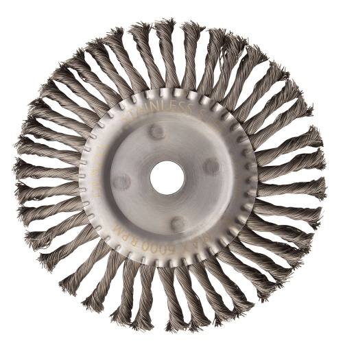 Щетка для УШМ, 200 мм, "Плоская", крученая нержавеющая проволока 0.5 мм, посадка 22.2 мм Denzel фото 2