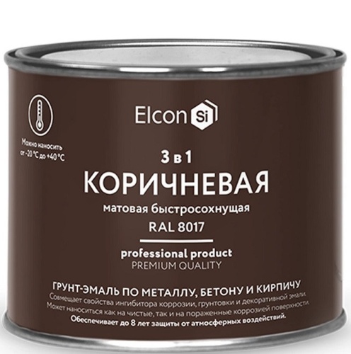 Грунт-эмаль по ржавчине Elcon 3 в 1 матовая Ral 8017 коричневая 0,4 кг
