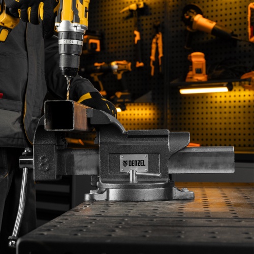 Тиски слесарные BVH-200, 200 мм, поворотные, стальная направляющая, с наковальней //Denzel фото 34