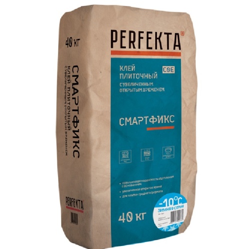 Клей плиточный с увеличенным открытым временем Perfekta Смартфикс Зимняя серия C0 E 40 кг Клей плиточный с увеличенным открытым временем Perfekta Смартфикс Зимняя серия C0 E 40 кг