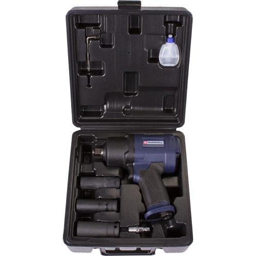 Пневматический ударный гайковерт MARSHALL 1450 н.м, 1/2, ударные головки, кейс MR3004 фото 3 Пневматический ударный гайковерт MARSHALL 1450 н.м, 1/2, ударные головки, кейс MR3004 фото 3