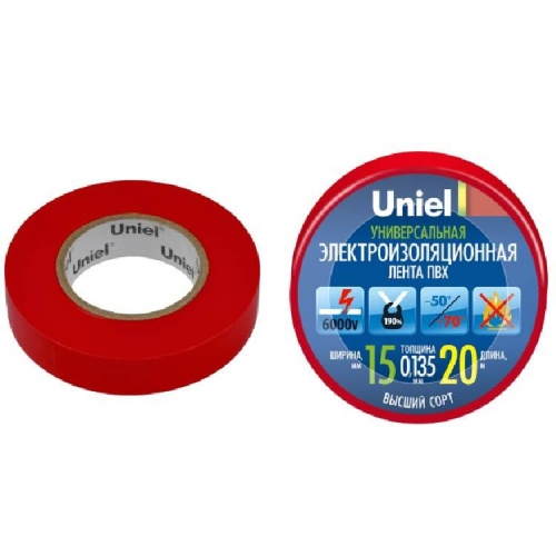 Лента изоляционная Uniel UIT-135P 20/15/10 RED C2 15 мм 20 м красная фото 3