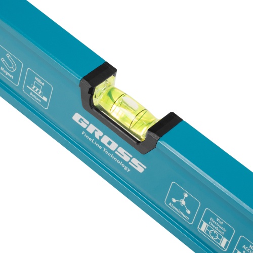 Уровень алюминиевый, магнит., фрезерованный, 3 глазка, 0,5 мм/м, 1200 мм Gross фото 4