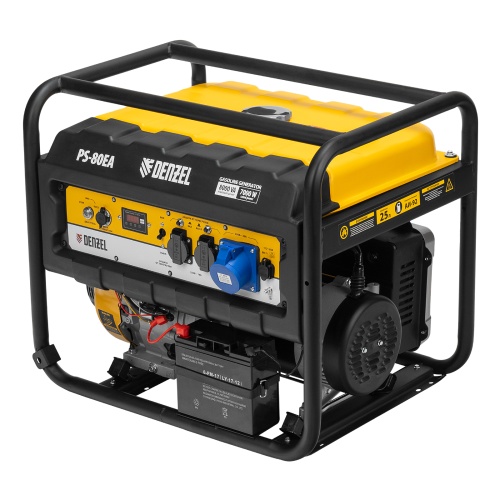 Генератор бензиновый PS 80 EA, 8.0 кВт, 230 В, 25 л, коннектор автоматики, электростартер Denzel фото 2 Генератор бензиновый PS 80 EA, 8.0 кВт, 230 В, 25 л, коннектор автоматики, электростартер Denzel фото 2