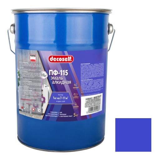 Эмаль Pufas Decoself ПФ-115 синяя 5 кг/3,7 л Эмаль Pufas Decoself ПФ-115 синяя 5 кг/3,7 л