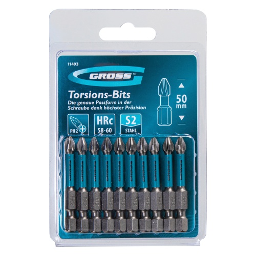 Бита торсионная PH2 x 50 мм, для ударных шуруповертов, 10 шт. Gross фото 2