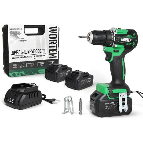 Дрель-шуруповерт бесщеточная WORTEN 2x4.0Ач, 21В IM КА-90000575 Дрель-шуруповерт бесщеточная WORTEN 2x4.0Ач, 21В IM КА-90000575