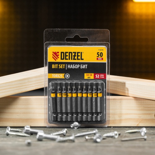 Бита TX 25х50, сталь S2, шестигранный профиль, 10 шт. Е 6,3 Denzel фото 6 Бита TX 25х50, сталь S2, шестигранный профиль, 10 шт. Е 6,3 Denzel фото 6