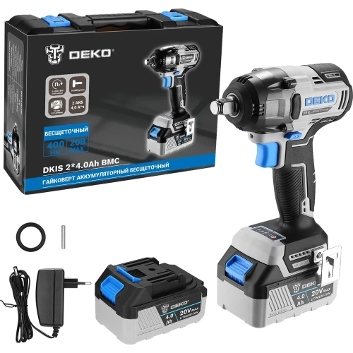 Аккумуляторный бесщеточный гайковерт DEKO DKIS, 20В, 2х4.0Ач, 400Нм, в кейсе 063-4432 фото 3