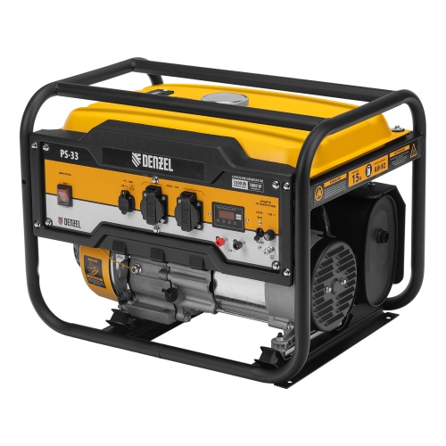 Генератор бензиновый PS 33, 3.3 кВт, 230 В, 15 л, ручной стартер Denzel фото 2