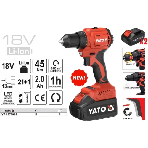 Аккумуляторная бесщёточный шуруповерт YATO 18V YT-8277905 фото 7 Аккумуляторная бесщёточный шуруповерт YATO 18V YT-8277905 фото 7