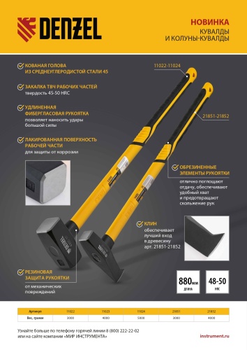 Колун-кувалда 4000 г, кованая, фибергласовая  рукоятка c TPR покрытием, 880 мм Denzel фото 13