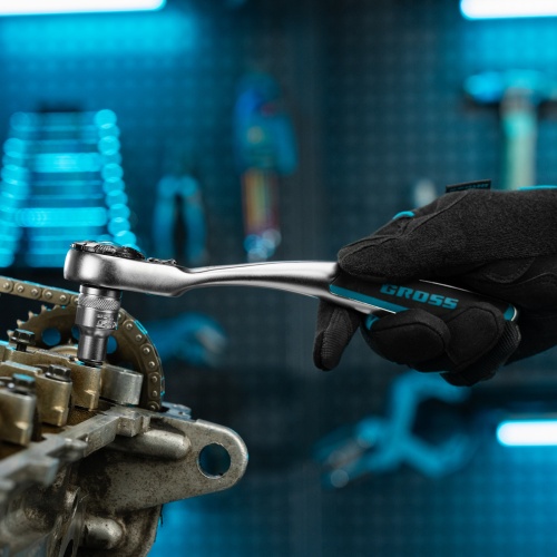 Ключ-трещотка 1/2", CrV, 120 зубьев, с быстрым сбросом, цельнометаллический, хром Gross фото 10