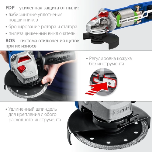 Углошлифовальная машина ЗУБР Профессионал УШМ-П125-1500 ЭПСТ фото 6 Углошлифовальная машина ЗУБР Профессионал УШМ-П125-1500 ЭПСТ фото 6