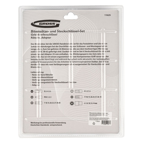 Набор бит и головок торцевых, 1/4, карданный ключ, трещотка, адаптер, S2, 37 шт. Gross фото 14