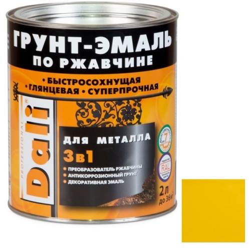 Грунт-эмаль по ржавчине Dali 3 в 1 гладкая желтая RAL 1021 2 л