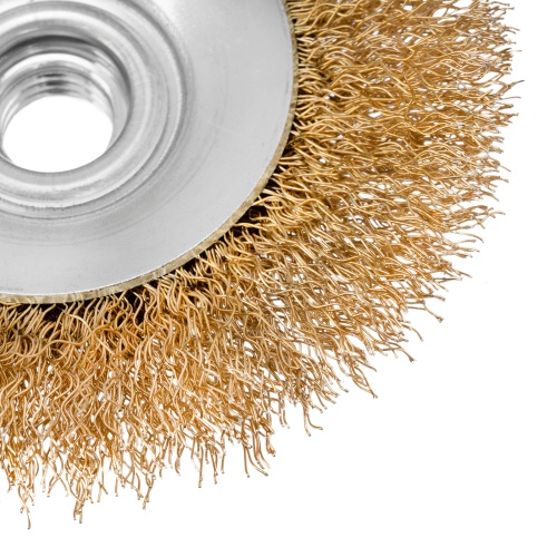 Щетка для УШМ, 100 мм, М14, "тарелка", латунированная витая проволока Matrix фото 3