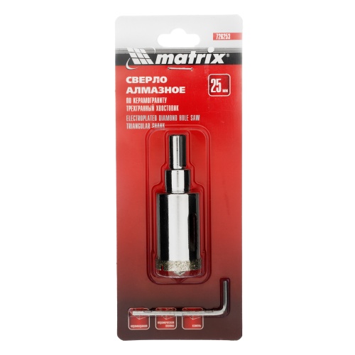 Сверло алмазное по керамограниту, 25 х 67 мм, трехгранный хвостовик Matrix фото 6