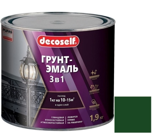 Грунт-эмаль Pufas Decoself 3 в 1 глянцевая зеленая 1,9 кг