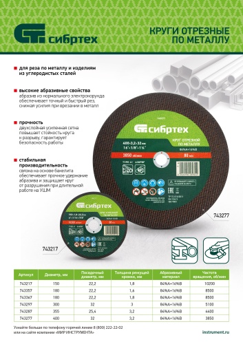 Круг отрезной по металлу, 180 х 1,6 х 22,2 мм, 84%A+16%B// Сибртех фото 8