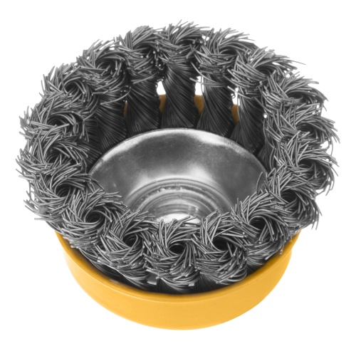 Щетка для УШМ, 75 мм, "Чашка", крученая нержавеющая проволока 0.5 мм, М14 Denzel фото 2