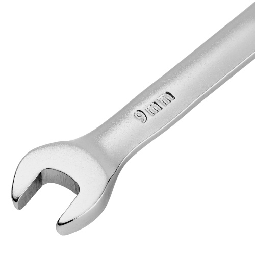Ключ комбинированный трещоточный, 9 мм, CrV, матовый хром Denzel фото 3