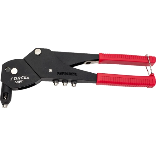 Заклепочник с поворотной головкой на 360 градусов, 4 насадки, 180мм FORCE 67801