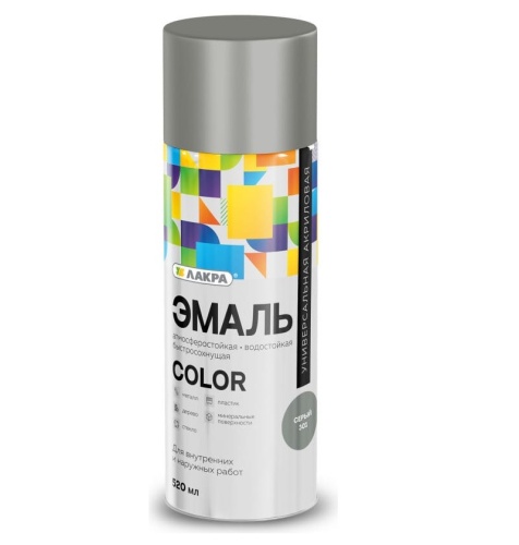 Эмаль аэрозольная Лакра Color универсальная серая 301 520 мл