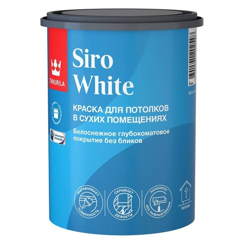Краска для потолка Tikkurila Siro White 700014041 глубокоматовая 0,9 л