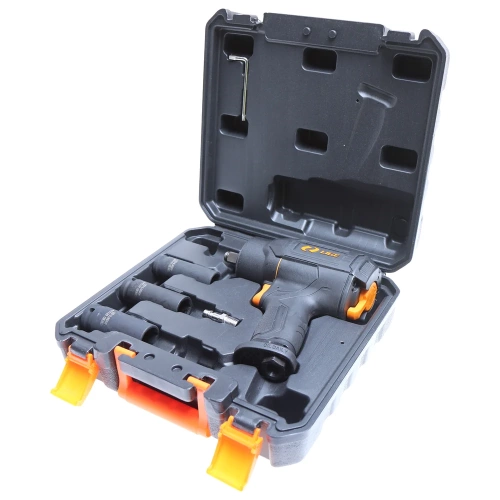 Пневмогайковерт ударный LIGE 1/2" с комплектом головок (17,19,22мм) 6пр. (рабочий диапозон 270-800Nm, max 1560Nm, 8500 об/мин, 6bar, 184 л/мин) в кейсе LG-40101S 308375