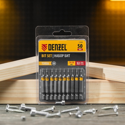 Бита TX 6х50, сталь S2, шестигранный профиль, 10 шт. Е 6,3 Denzel фото 6
