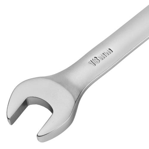 Ключ комбинированный трещоточный, 18 мм, CrV, матовый хром Denzel фото 3