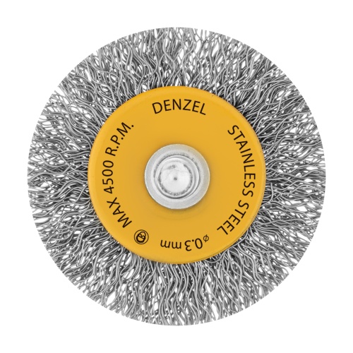 Щетка для дрели, 50 мм, Плоская, со шпилькой, нержавеющая витая проволока Denzel фото 2