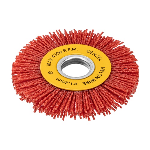 Щетка для УШМ, 100 мм, Плоская, нейлоновая щетина, посадка 22,2 мм Denzel Щетка для УШМ, 100 мм, Плоская, нейлоновая щетина, посадка 22,2 мм Denzel