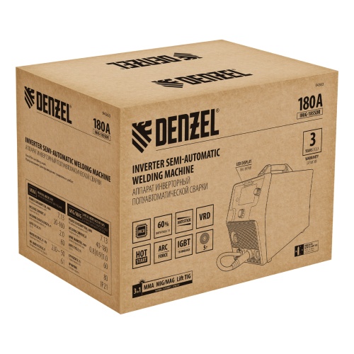 Аппарат инвертор. полуавтомат. cварки IMIG-185SDR, 180 А, ПВ 60%, катушка 5 кг Denzel фото 5