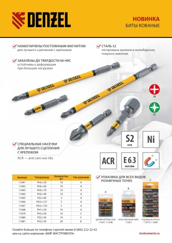 Бита PH2х60, сталь S2, цилиндр., 10 шт. Е 6,3 Denzel фото 10 Бита PH2х60, сталь S2, цилиндр., 10 шт. Е 6,3 Denzel фото 10
