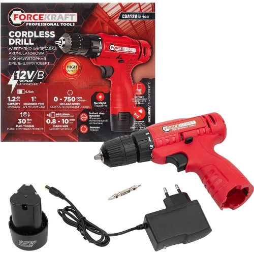 Дрель-шуруповерт аккумуляторная Forcekraft 12V, 1.2Ah, 30Нм, патрон 0.8-10 мм FK-CDA12V Li-ion(61278) Дрель-шуруповерт аккумуляторная Forcekraft 12V, 1.2Ah, 30Нм, патрон 0.8-10 мм FK-CDA12V Li-ion(61278)