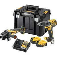 Набор электроинструмента Dewalt DCK2020P2T, 18 В: ударная дрель-шуруповерт DCD791 и угловая шлифмашина DCG405, с 2 АКБ 5 Ач и ЗУ, в кейсе TSTAK, DCK2020P2T-QW