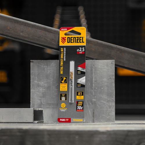 Сверло спиральное по металлу 2,5 x 57 мм, Р6М5, Golden Tip , 2шт. Denzel фото 7