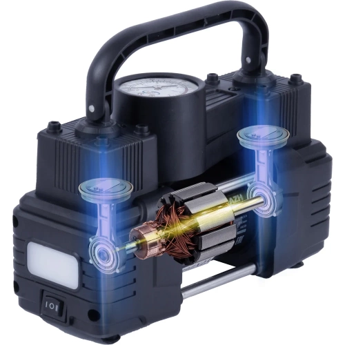 Двухцилиндровый компрессор AUTOVIRAZH 55 л/мин мини, с манометром, доп. спиральный шланг AV-010550 фото 4 Двухцилиндровый компрессор AUTOVIRAZH 55 л/мин мини, с манометром, доп. спиральный шланг AV-010550 фото 4