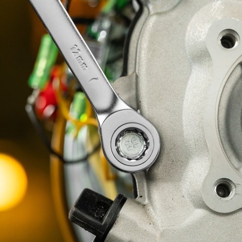 Ключ комбинированный трещоточный, 12 мм, CrV, матовый хром Denzel фото 8