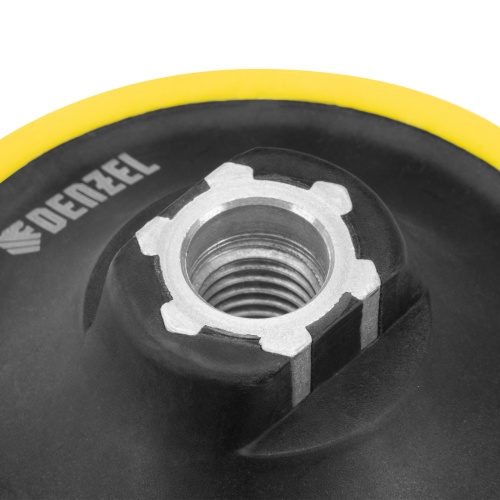 Тарелка опорная для дрели и УШМ с липучкой, 125 мм, мягкая, с адаптером c М14 на d8 Denzel фото 3