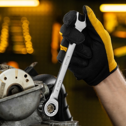 Ключ комбинированный трещоточный, 16 мм, CrV, матовый хром Denzel фото 7