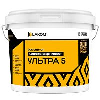 Краска акриловая фасадная Lakom Ультра-5 супербелая износостойкая моющаяся 15 кг
