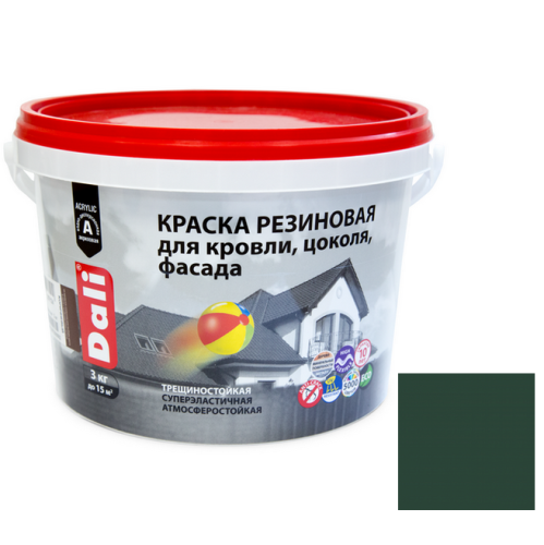 Краска резиновая Dali для кровли, цоколя,фасада зеленая 3 кг