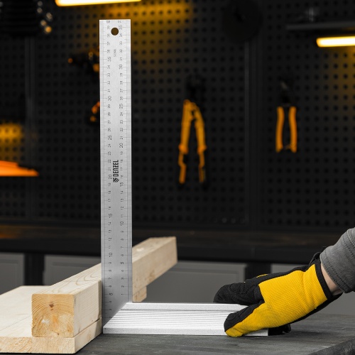 Угольник стальной 400 мм, нержавеющая сталь, градуировка, алюминиевое основание Denzel фото 5