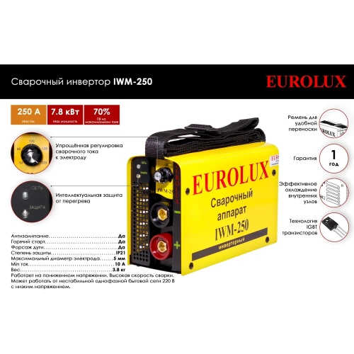Инверторный сварочный аппарат Eurolux IWM250 65/29 фото 3 Инверторный сварочный аппарат Eurolux IWM250 65/29 фото 3