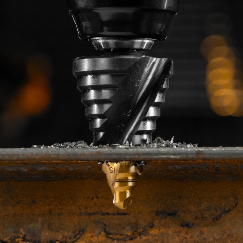 Сверло ступенчатое, 9-12-15-18-21-24-27-30-33-36 мм, Р6М5, 6-гр. хвостовик Denzel фото 12